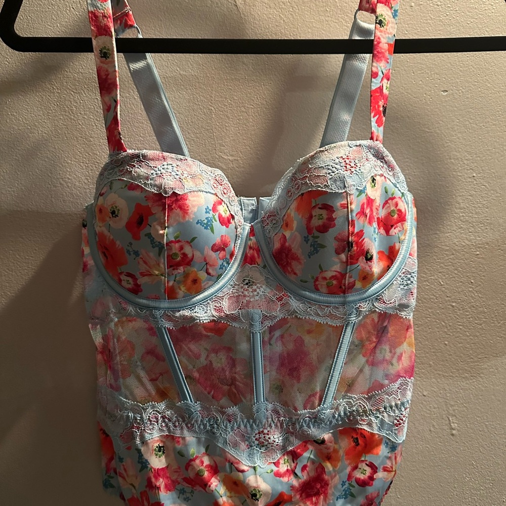 Victoria's Secret Floral Lace Bustier - Blue and Pink